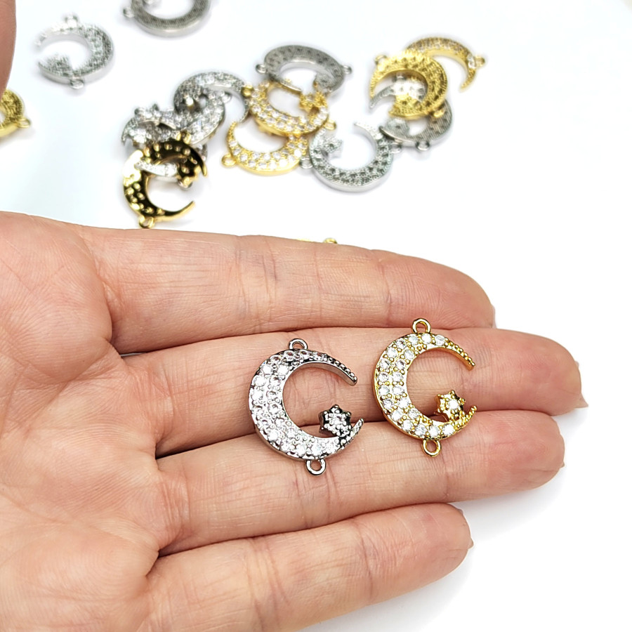 Коннектор Полумесяц 23х18 мм с фианитами, штука