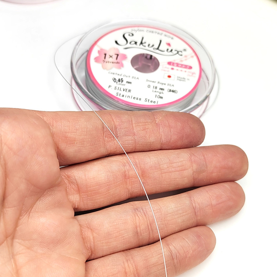 0,45 мм Японский Тросик ювелирный SakuLux, цвет Белый (P. Silver) Метр