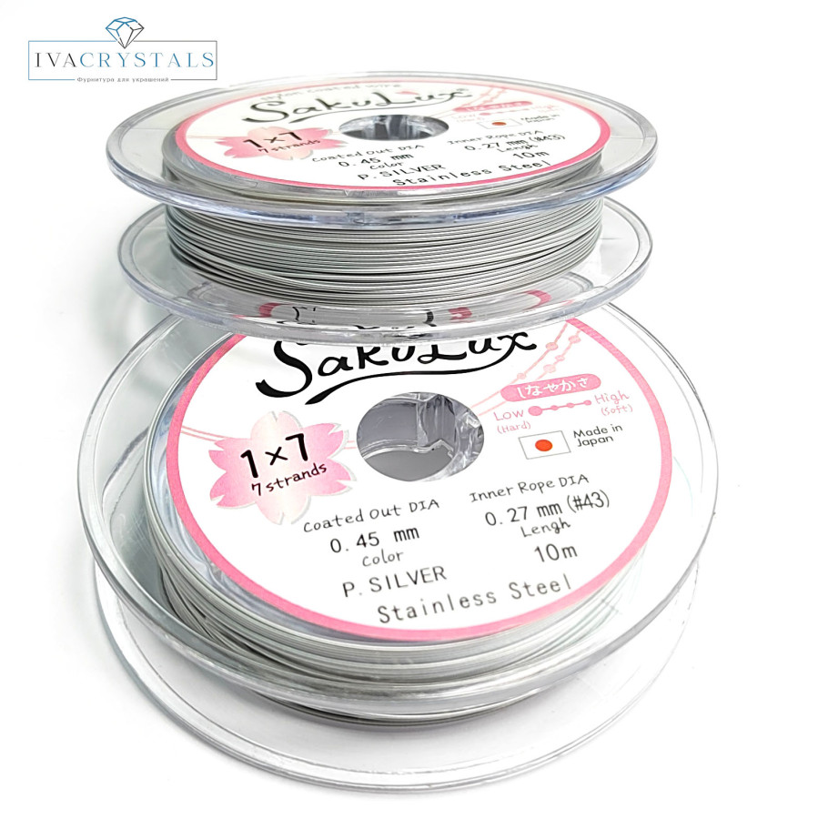 0,45 мм Японский Тросик ювелирный SakuLux, цвет Белый (P. Silver) Катушка 10 м