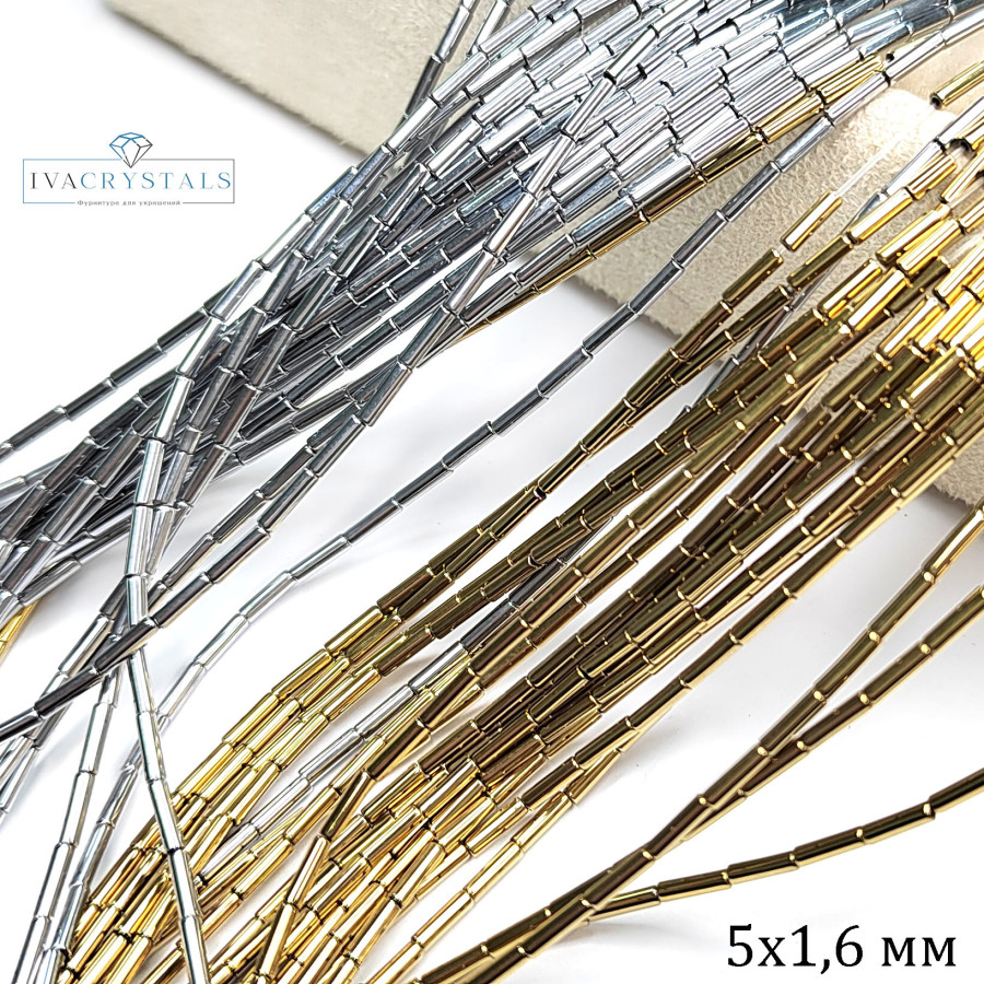 Гематит Трубочки тонкие 5х1,6 мм, НИТЬ 40 см