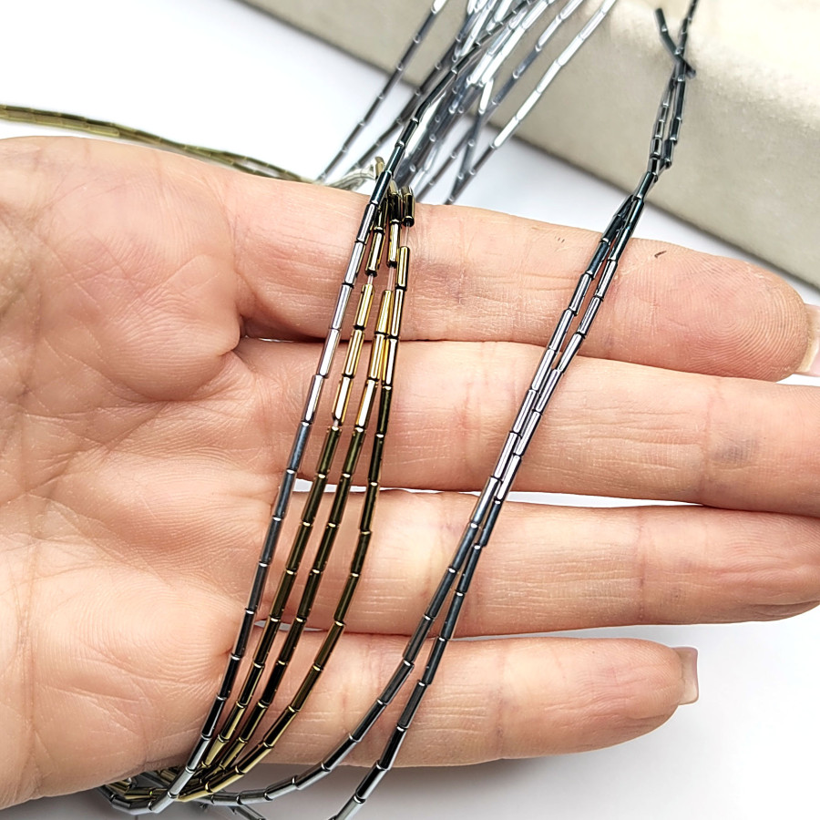 Гематит Трубочки тонкие 5х1,6 мм, НИТЬ 40 см