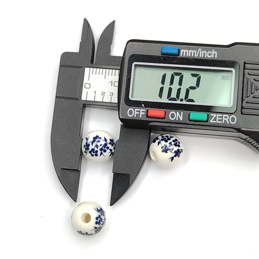 Бусины керамические 10 мм с узором Гжель, цвет тёмно-синий, ШТУКА