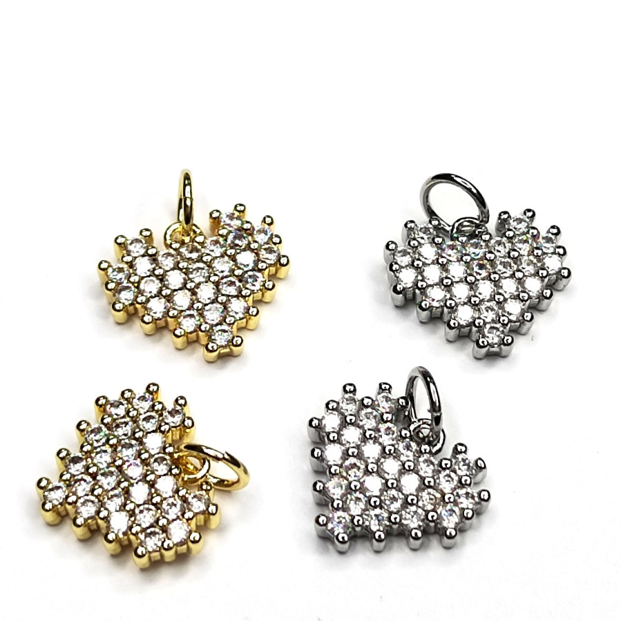 Подвеска Сердце 12х10 мм с фианитами , штука