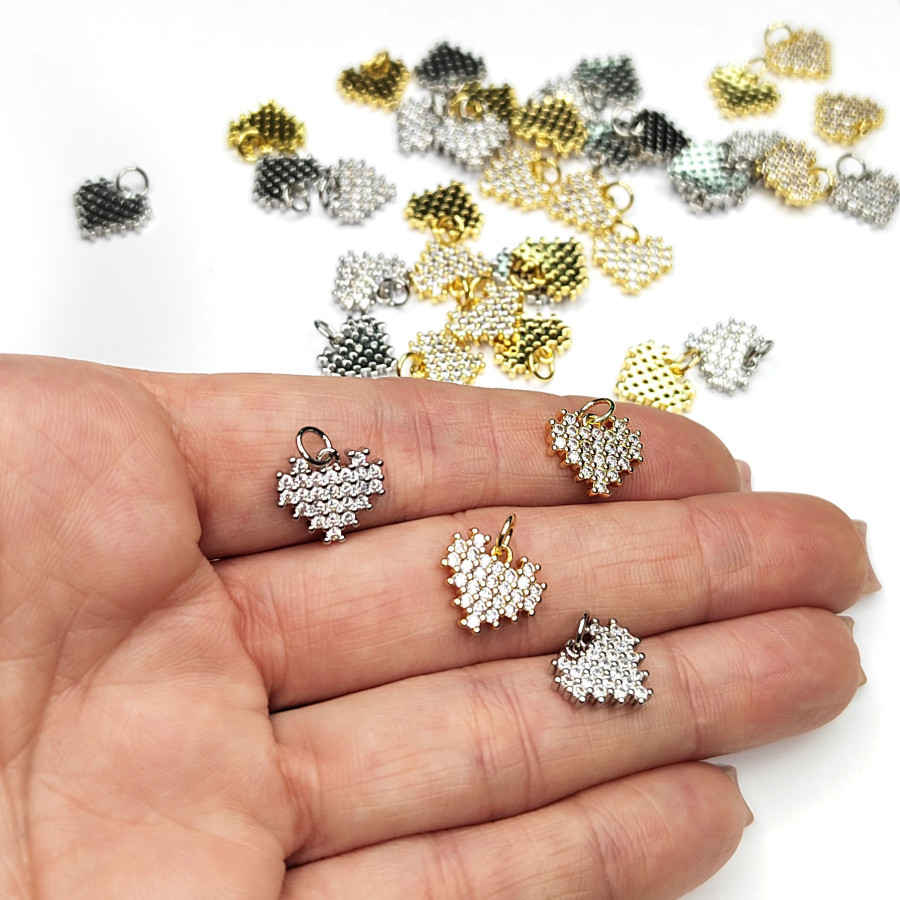 Подвеска Сердце 12х10 мм с фианитами , штука