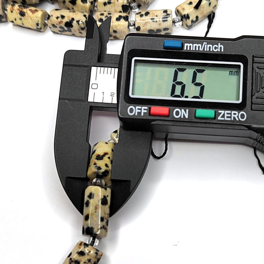 Яшма далматиновая натуральная 11х6,5 мм, Столбик, НИТЬ 38 см