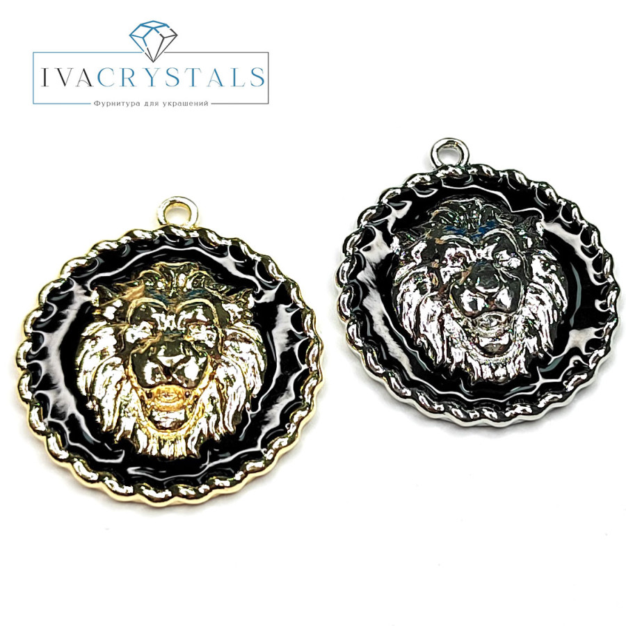 Подвеска Лев с черной эмалью 24 мм, штука