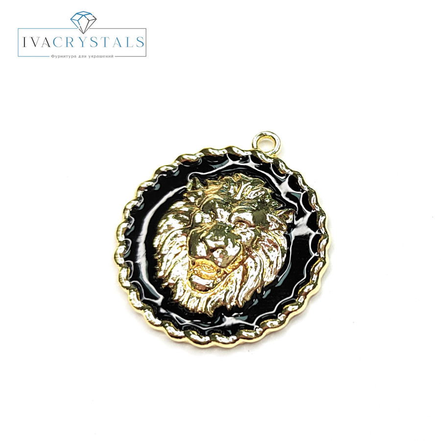 Подвеска Лев с черной эмалью 24 мм, штука покрытие Позолота