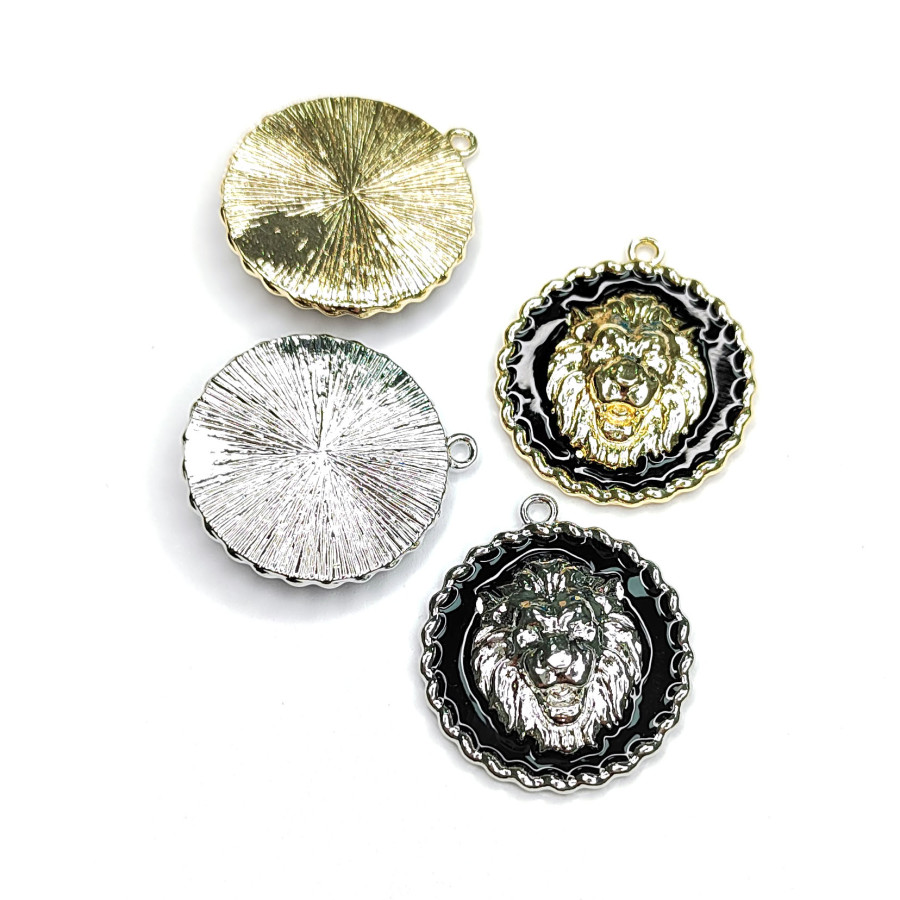 Подвеска Лев с черной эмалью 24 мм, штука