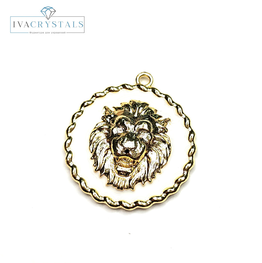 Подвеска Лев с белой эмалью 24 мм, штука покрытие Позолота