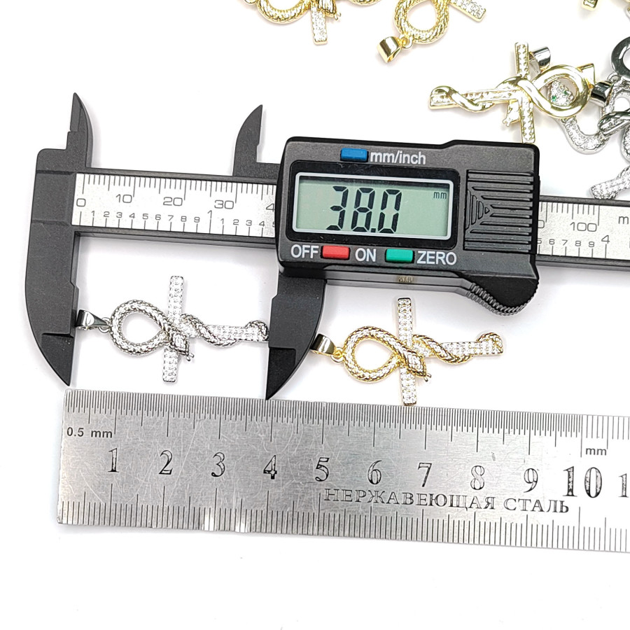 Подвеска крупный Крестик со змеёй, египетский крест Анкх 38х21 мм