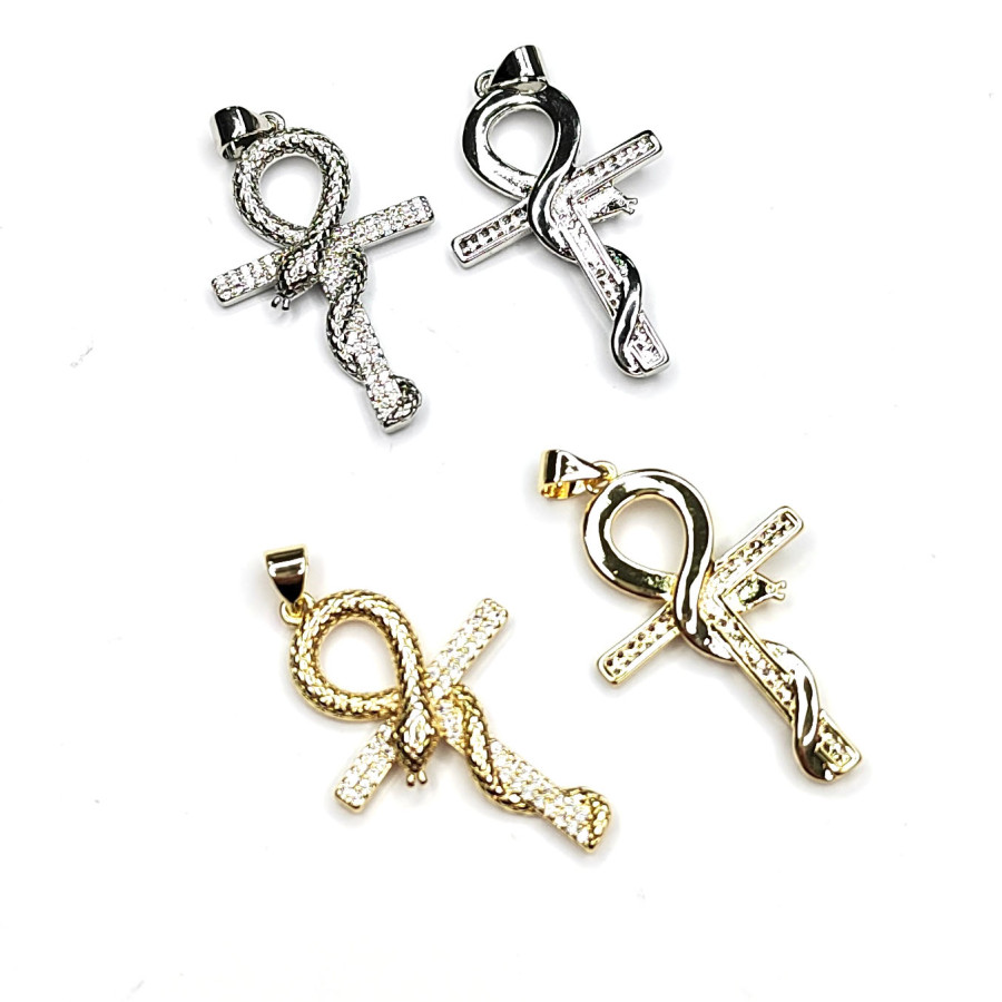 Подвеска крупный Крестик со змеёй, египетский крест Анкх 38х21 мм