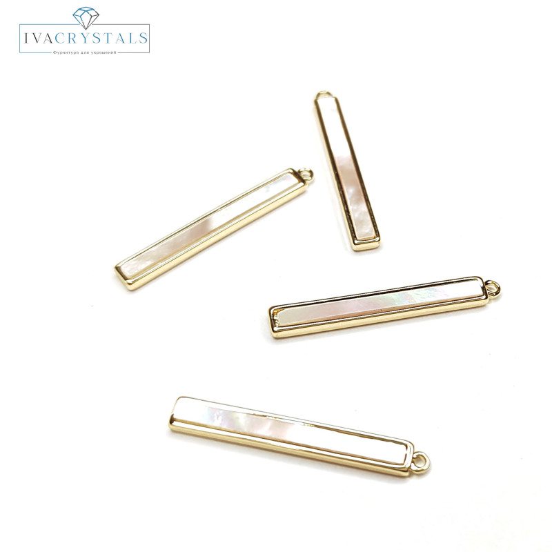 Подвеска Палочка 26х3,2 мм с белым перламутром, штука покрытие Позолота