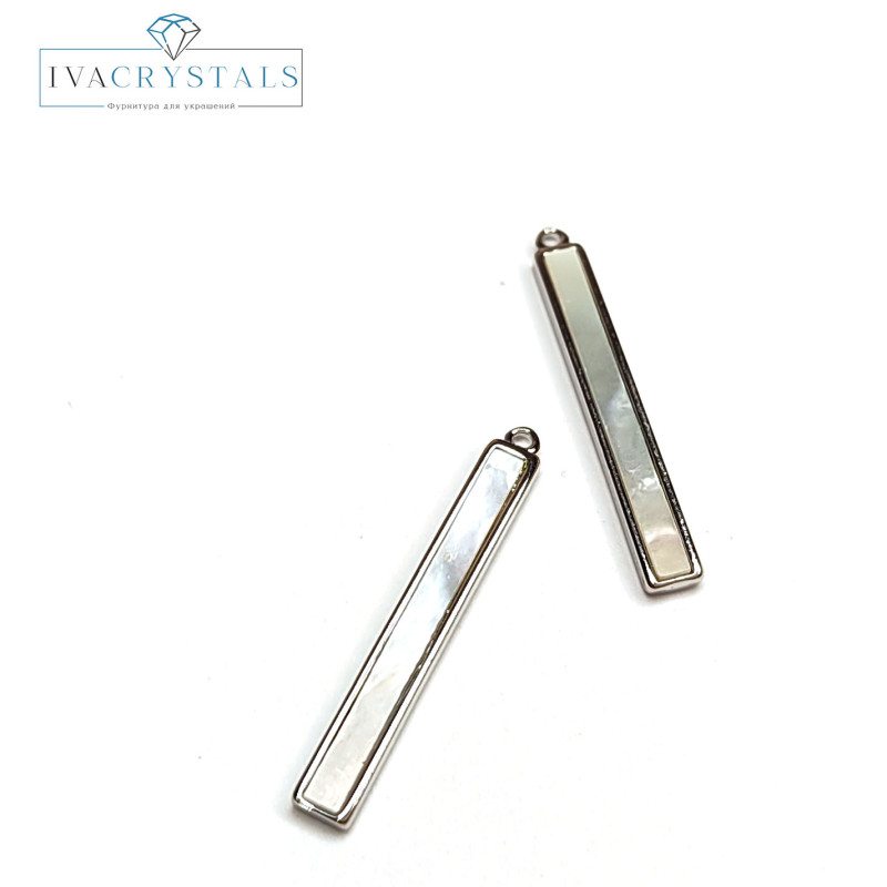 Подвеска Палочка 26х3,2 мм с белым перламутром, штука покрытие Родий