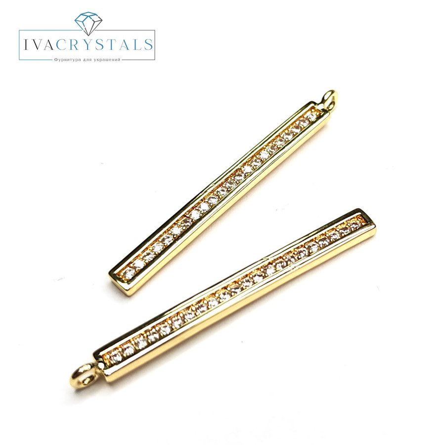 Подвеска палочка 34 мм с фианитами, штука покрытие Позолота