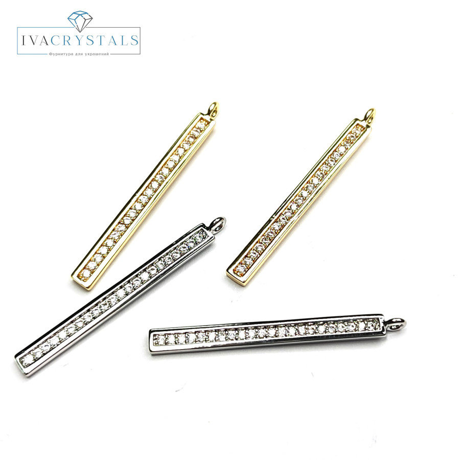 Подвеска палочка 34 мм с фианитами, штука