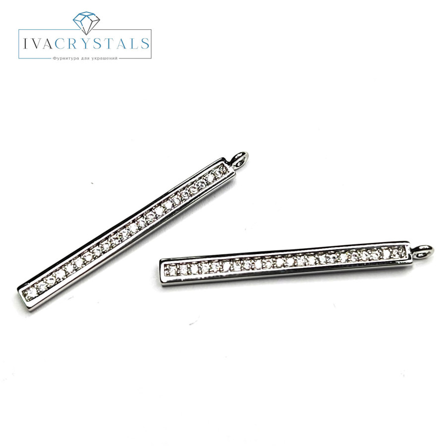 Подвеска палочка 34 мм с фианитами, штука покрытие Родий