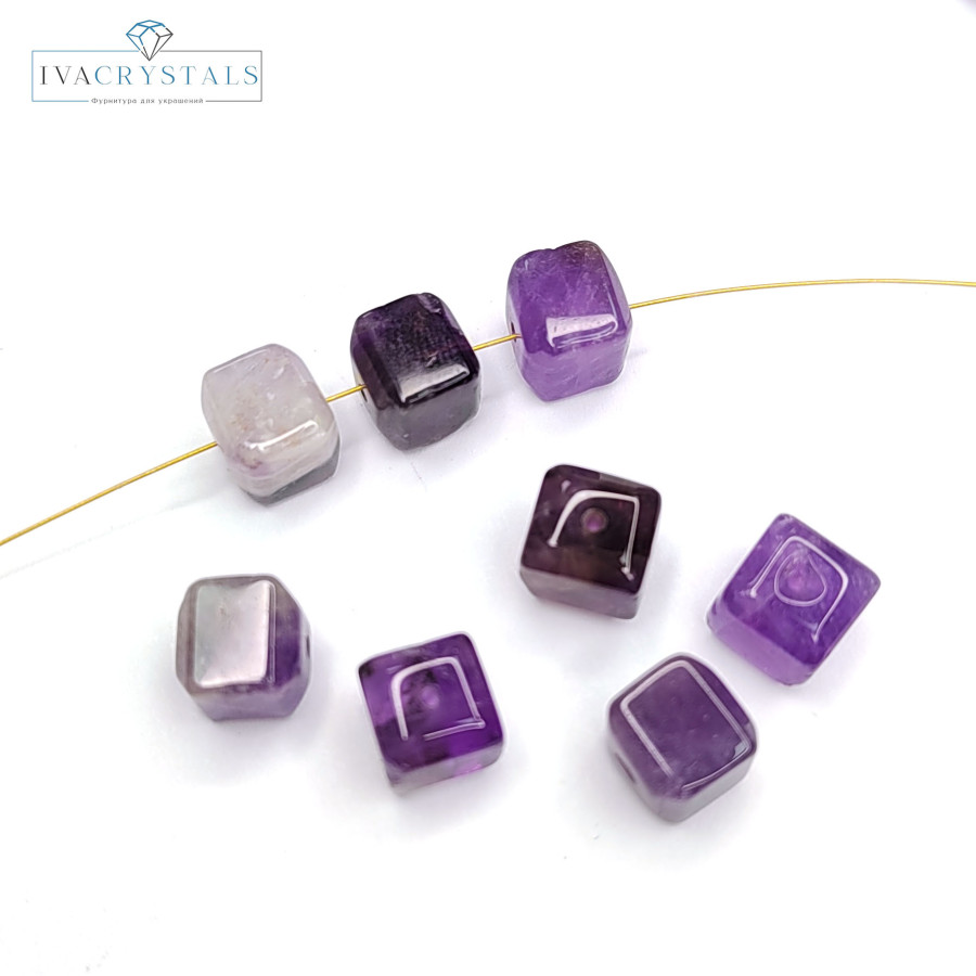 8 мм Аметист натуральный, бусина кубик, штука