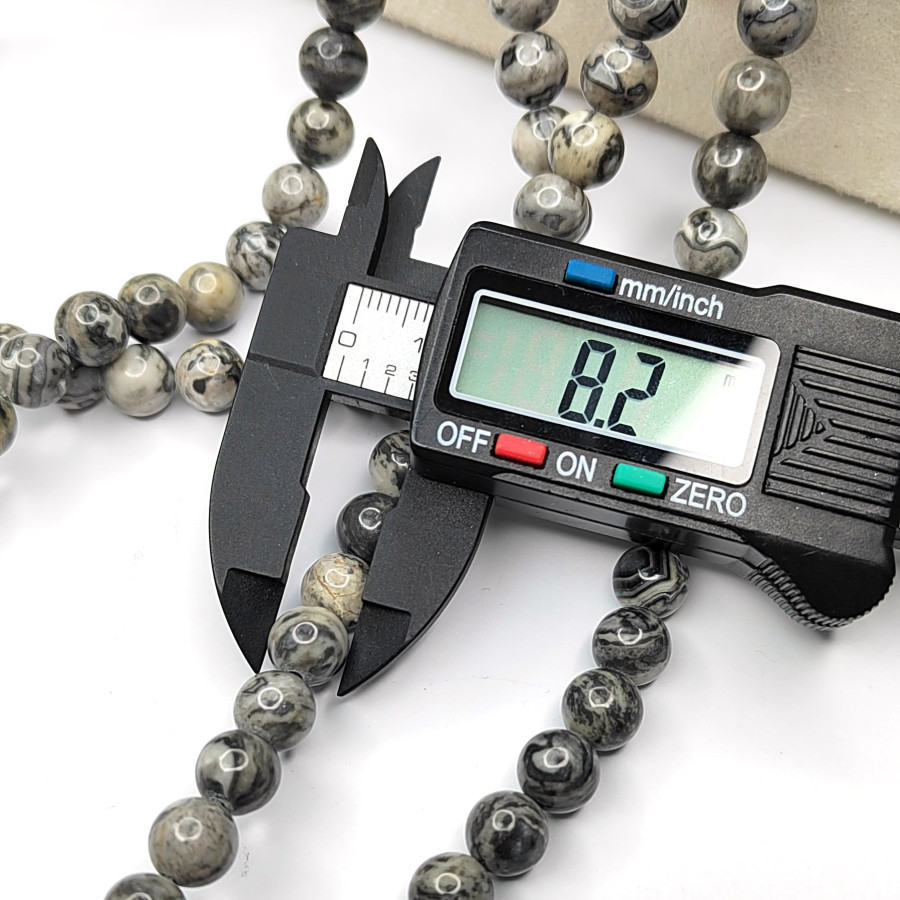 Яшма серая натуральная, бусины гладкий шар 8 мм (нить 38-39 см)