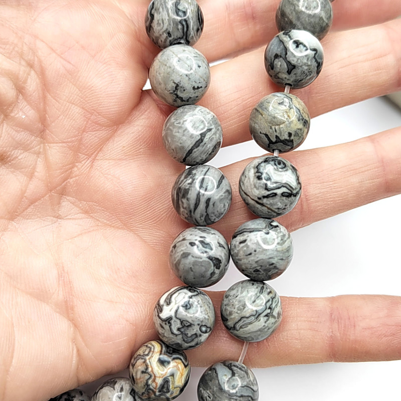 Яшма серая натуральная, бусины гладкий шар