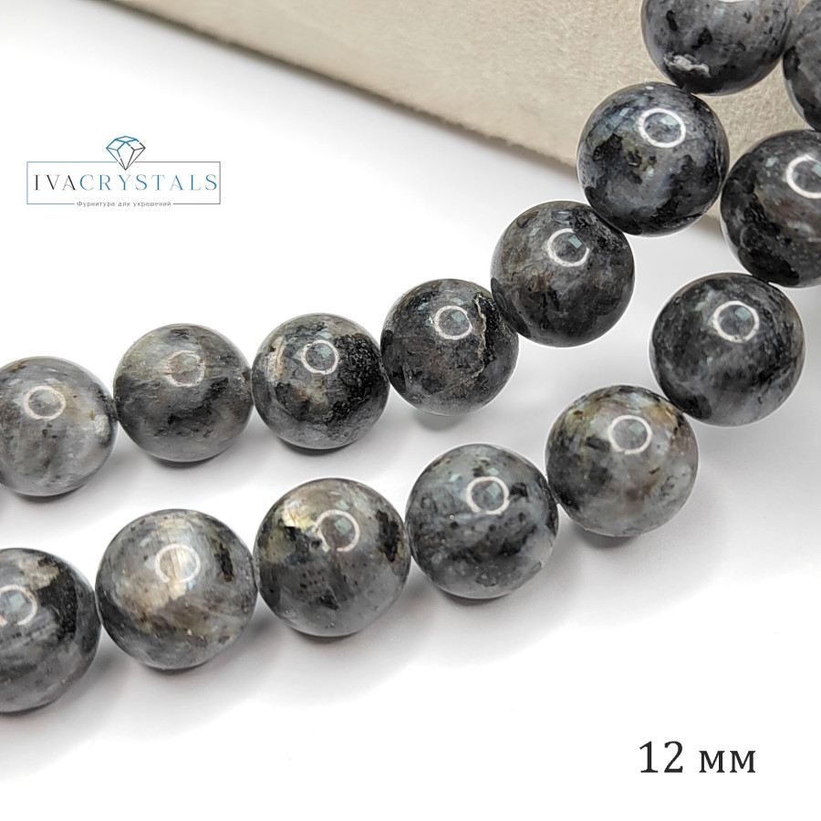 12 мм Ларвикит натуральный камень, нить 38 см