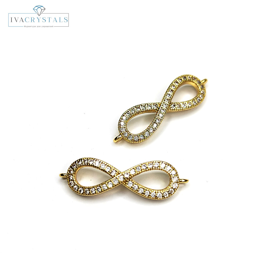 Коннектор Бесконечность 26х7,5 мм Позолоченное покрытие с фианитами, штука