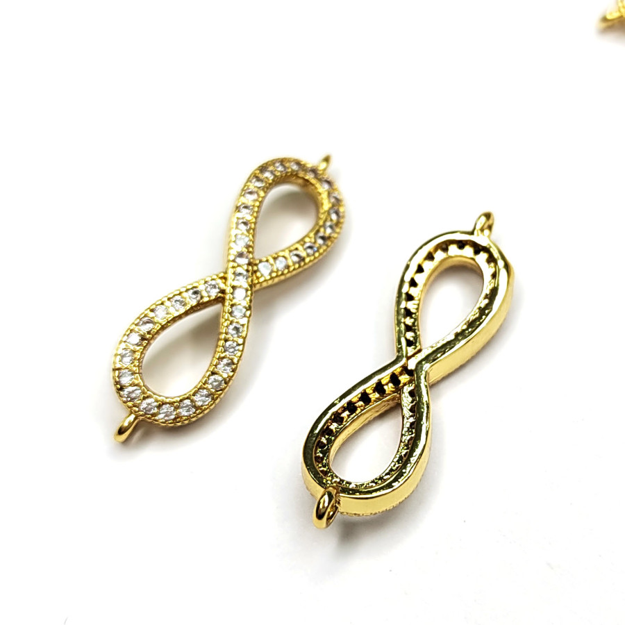 Коннектор Бесконечность 26х7,5 мм Позолоченное покрытие с фианитами, штука