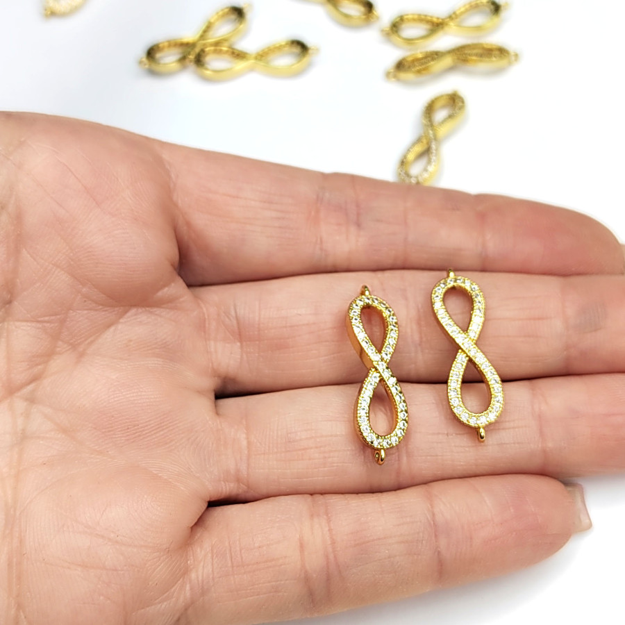 Коннектор Бесконечность 26х7,5 мм Позолоченное покрытие с фианитами, штука