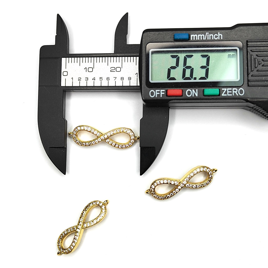 Коннектор Бесконечность 26х7,5 мм Позолоченное покрытие с фианитами, штука