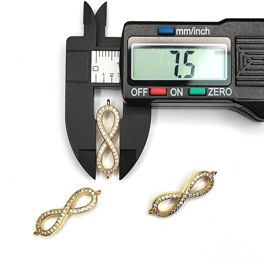 Коннектор Бесконечность 26х7,5 мм Позолоченное покрытие с фианитами, штука