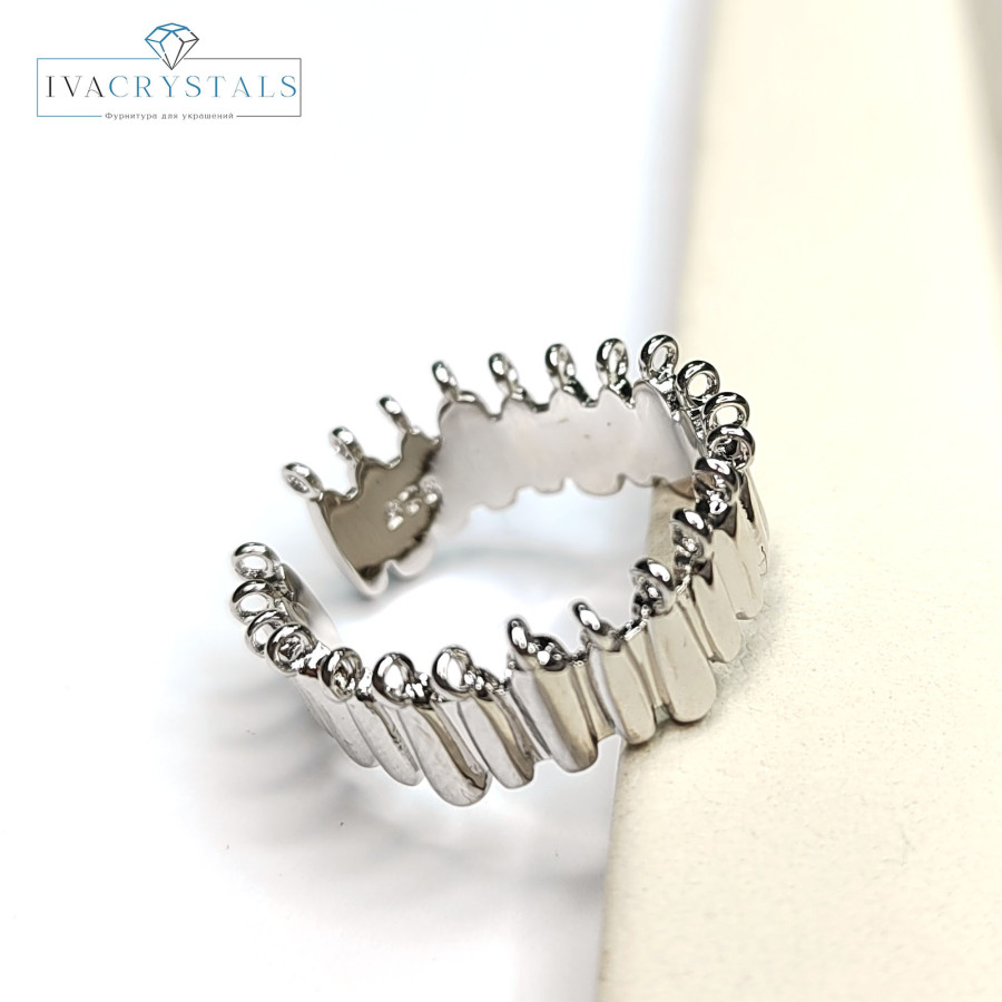 Кольцо-основа шириной 8 мм с петлями для подвесок покрытие Родий