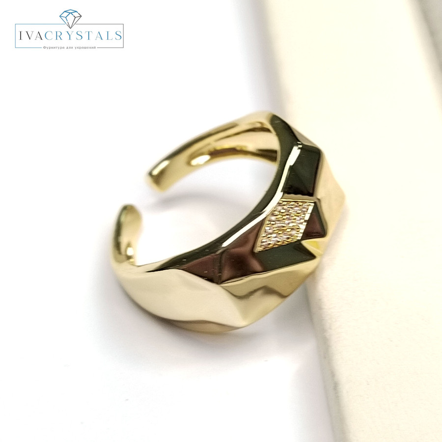 Кольцо широкое с фианитами 10 мм, штука