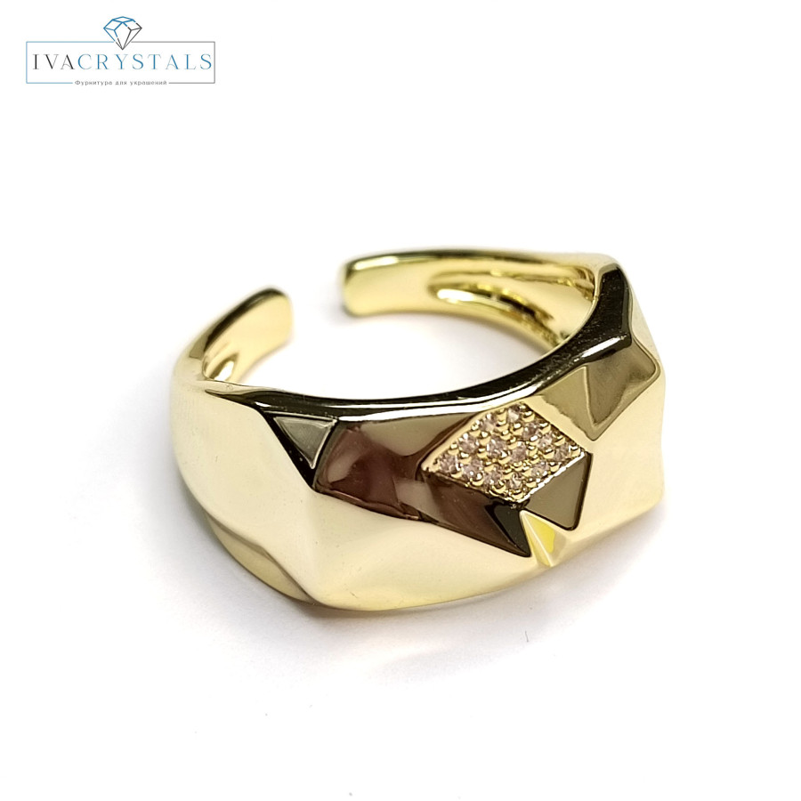 Кольцо широкое с фианитами 10 мм, штука покрытие Позолота
