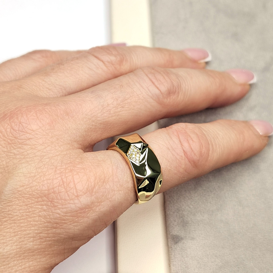 Кольцо широкое с фианитами 10 мм, штука