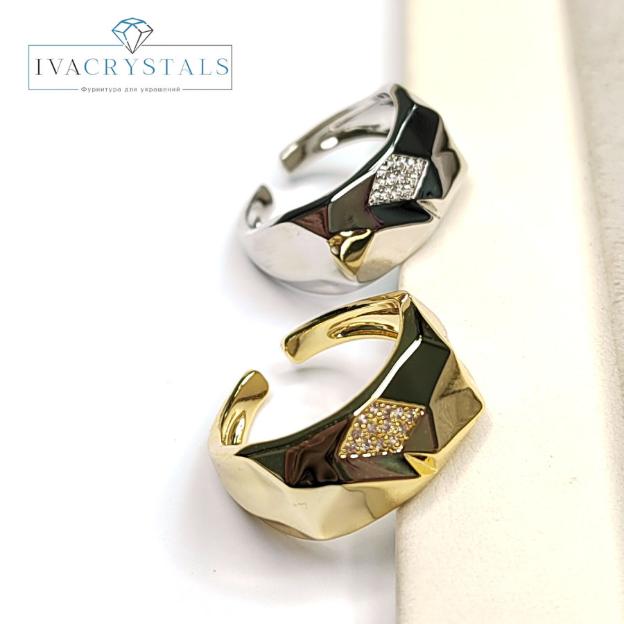 Кольцо широкое с фианитами 10 мм, штука