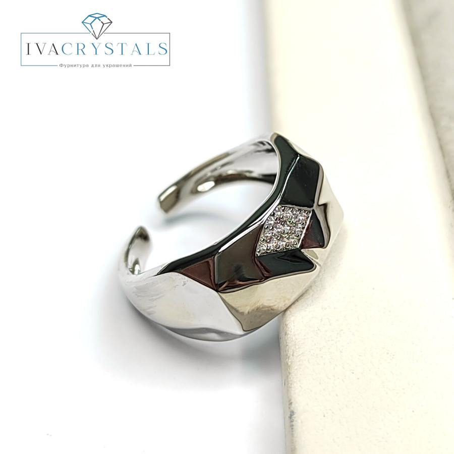 Кольцо широкое с фианитами 10 мм, штука покрытие Родий