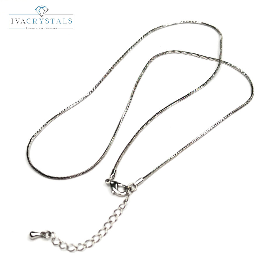 Цепочка готовая, форма звена Шнурок, длина 45 см с замочком на удлинение, штука покрытие Родий