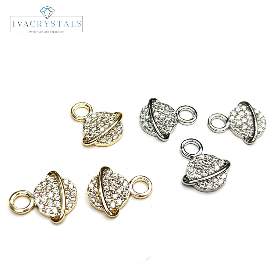 Подвеска Планета 15х13 мм с фианитами, Сатурн, штука