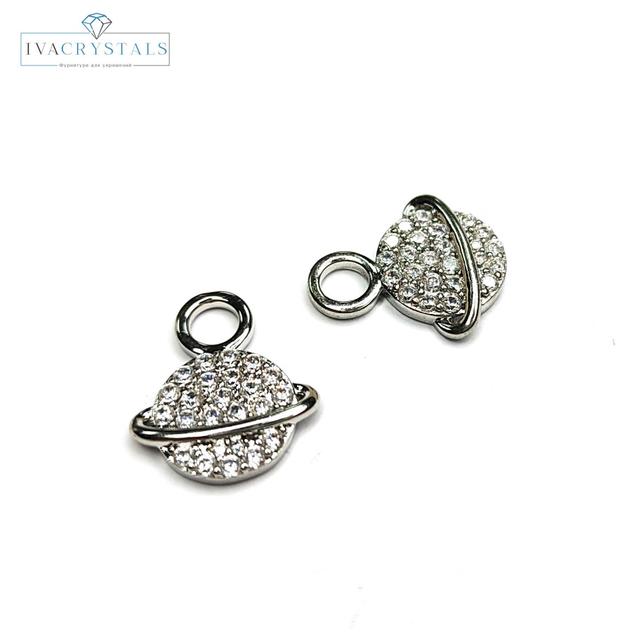 Подвеска Планета 15х13 мм с фианитами, Сатурн, штука покрытие Родий