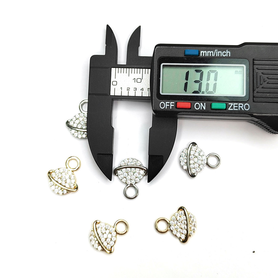 Подвеска Планета 15х13 мм с фианитами, Сатурн, штука