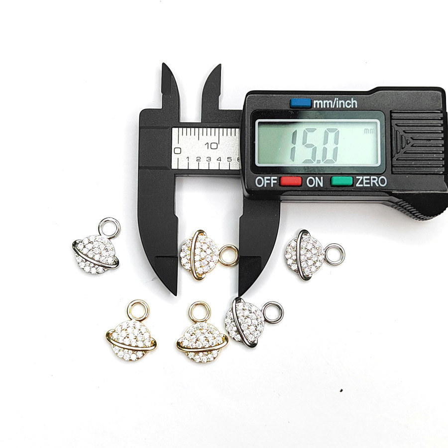 Подвеска Планета 15х13 мм с фианитами, Сатурн, штука