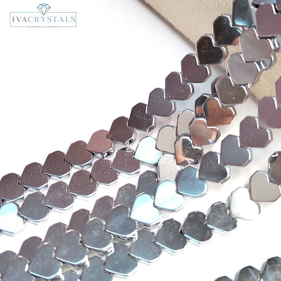 Гематит Сердечки 8 мм с гранями, НИТЬ 40 см