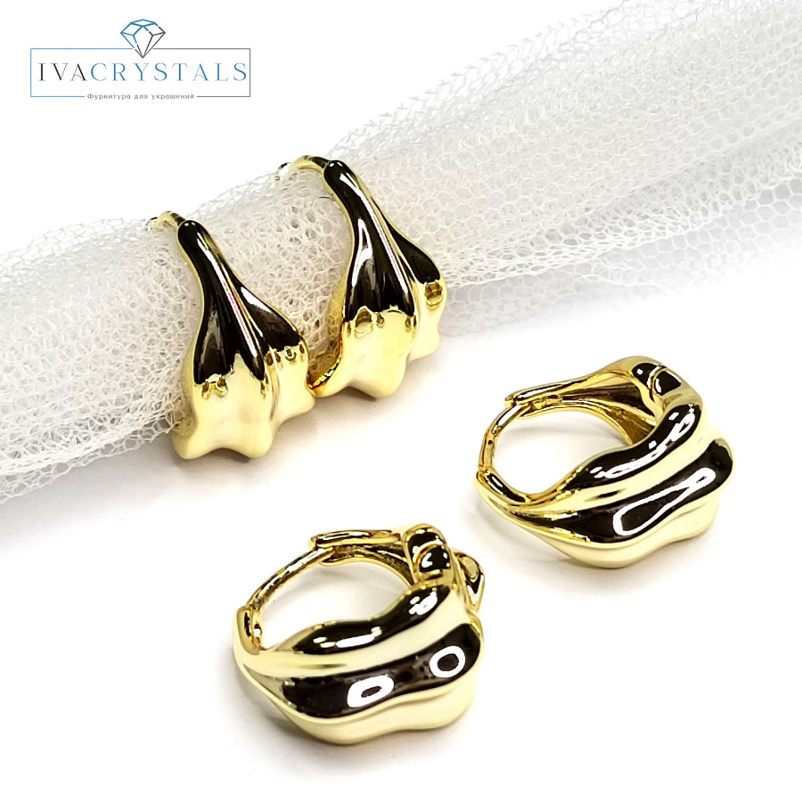 Серьги с застёжкой конго, 15 мм, пара покрытие Позолота