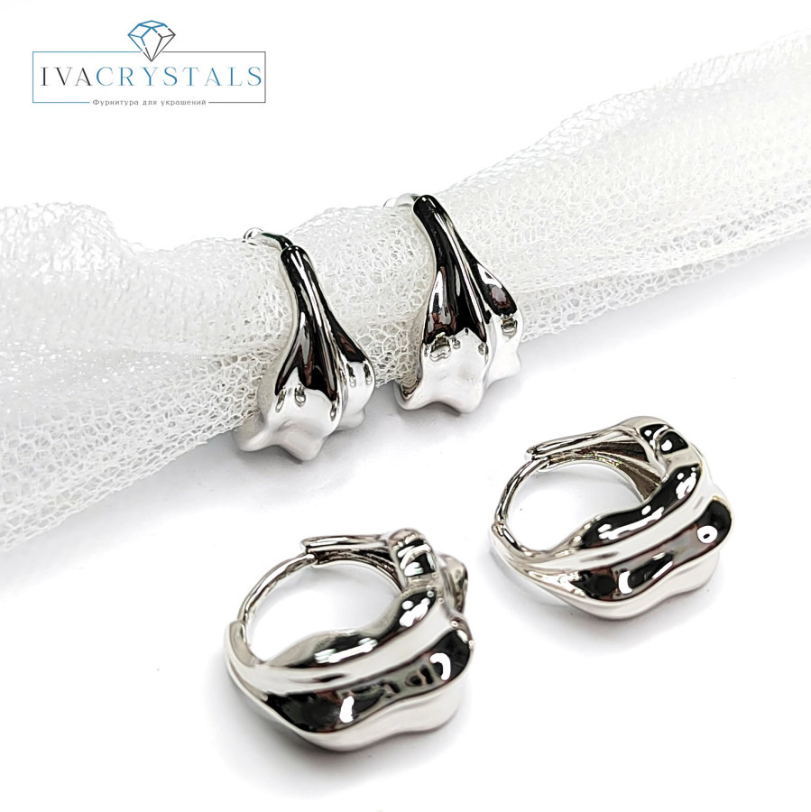 Серьги с застёжкой конго, 15 мм, пара покрытие Родий