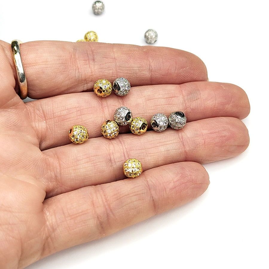 Разделительная бусина с фианитами 6 мм, ШТУКА