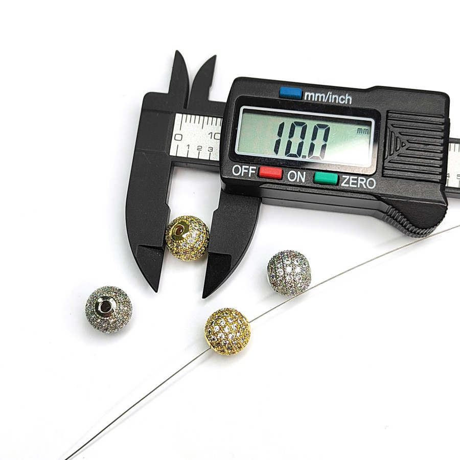 Разделительная бусина с фианитами 10 мм, ШТУКА