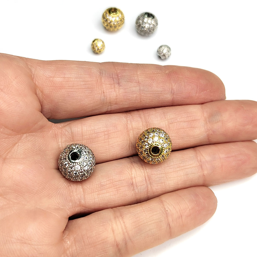 Разделительная бусина с фианитами 12 мм, ШТУКА