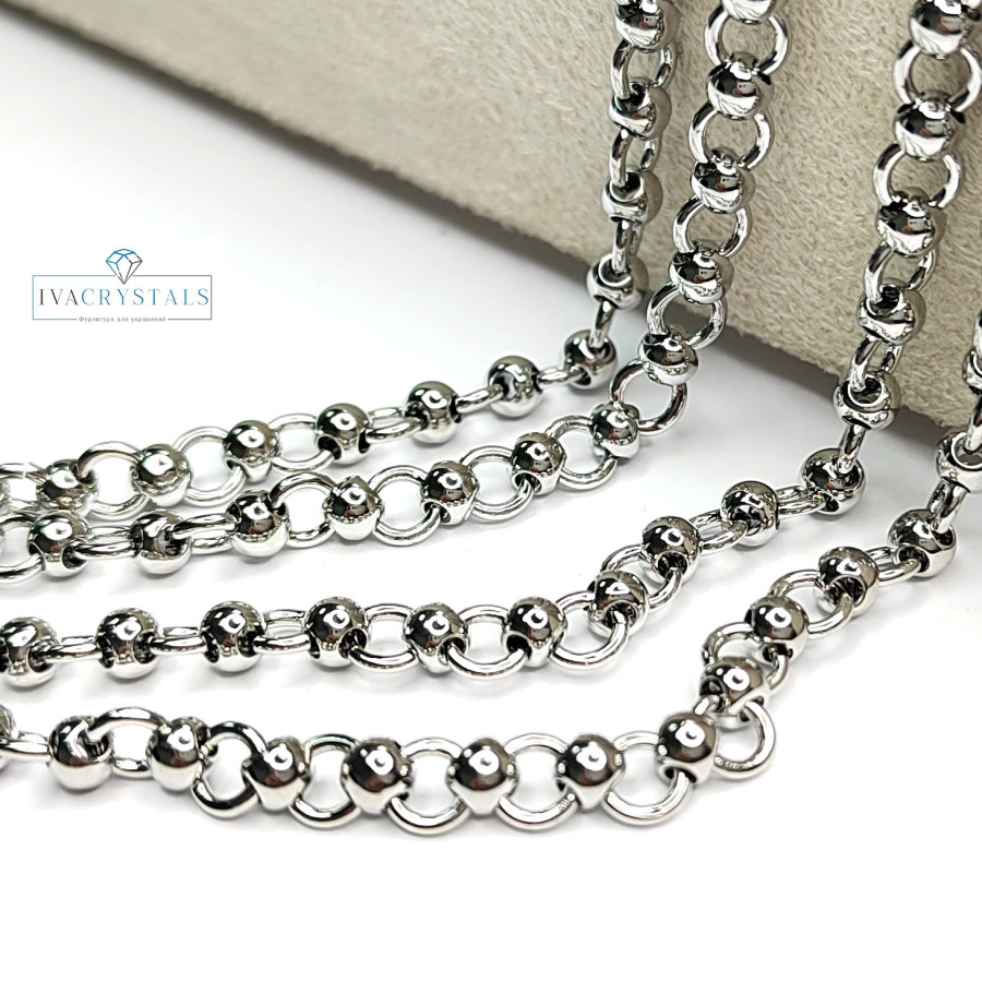 Цепь с шариками, ширина 5 мм, 20 см покрытие Родий
