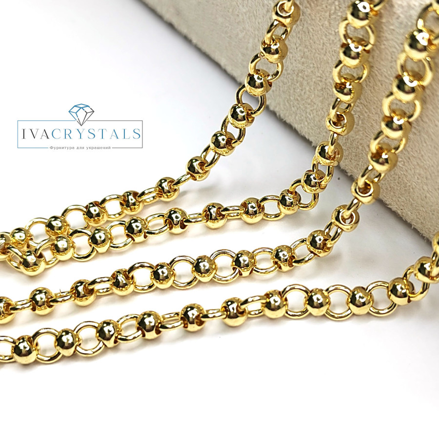Цепь с шариками, ширина 5 мм, 20 см покрытие Позолота