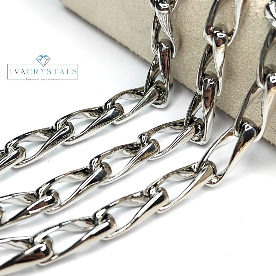 Цепь крупные звенья 19х7,5 мм, 20 см покрытие Родий