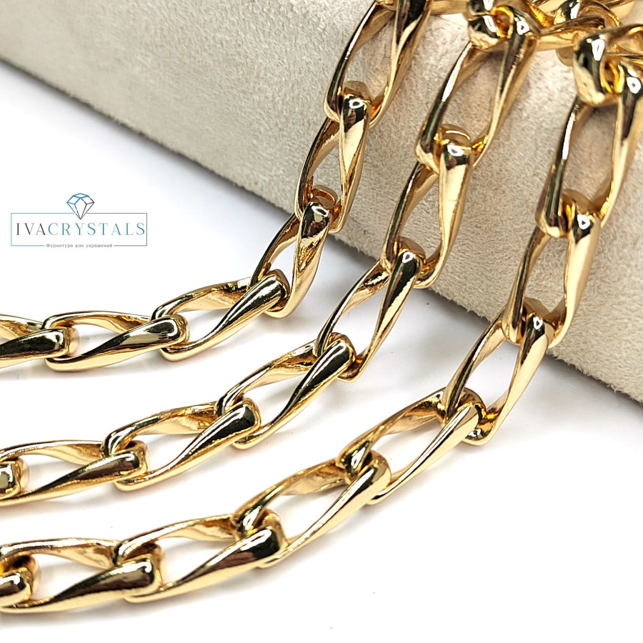 Цепь крупные звенья 19х7,5 мм, 20 см покрытие Позолота